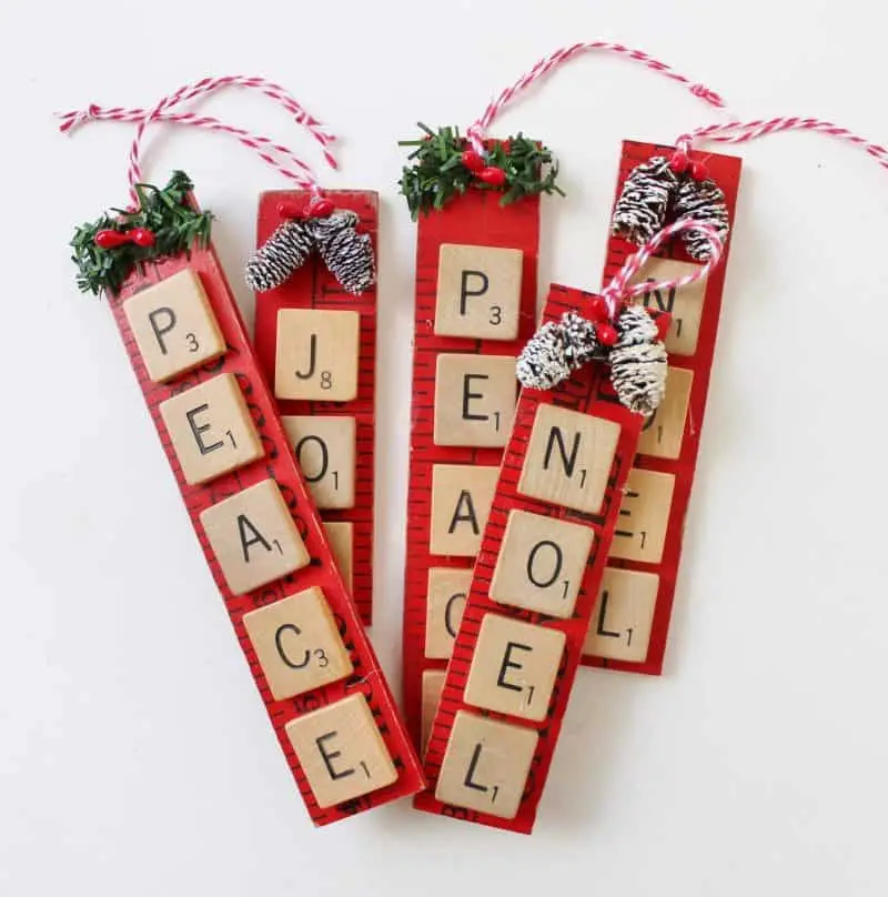 Vintage Yardstick & Scrabble Tile Ornaments