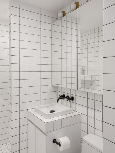 Graphic White Tiled Small Bathroom