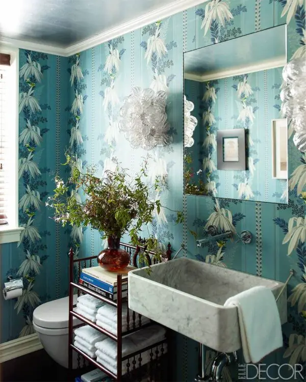 Bold Aquamarine Floral Wallpaper