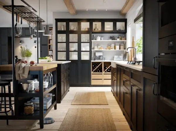 Black Ikea Kitchen with Wood Accents