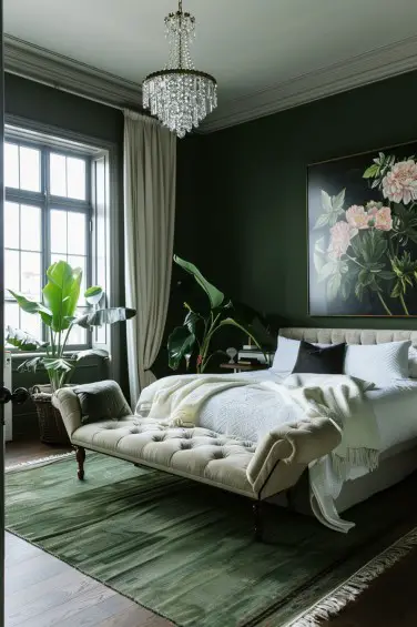 Floral Elegance in a Verdant Bedroom