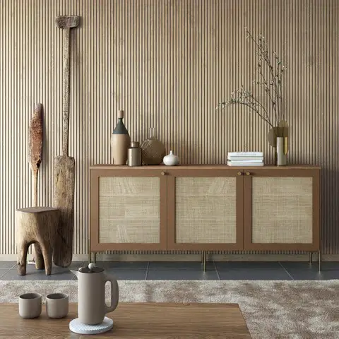 Dark Wood and Cane Sideboard From Ikea Besta Unit