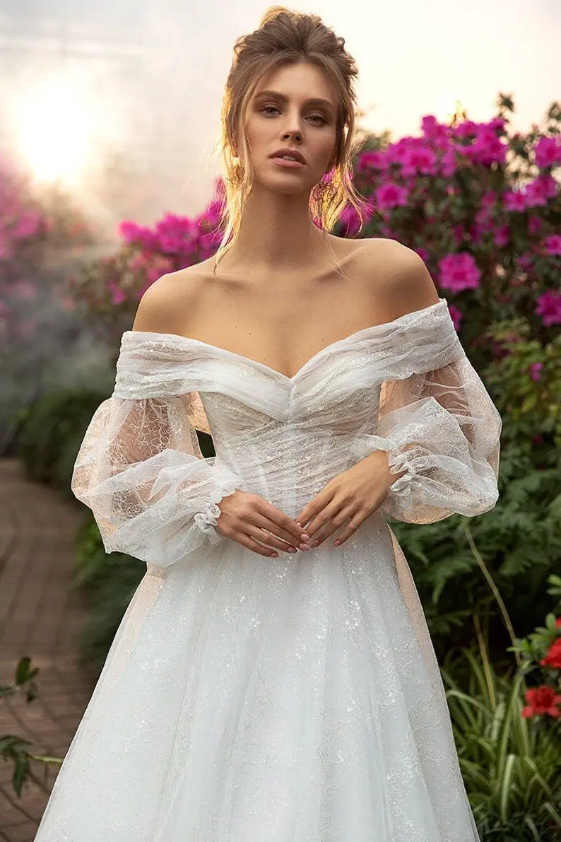 Off Shoulder Wedding Dresses with Sleeves