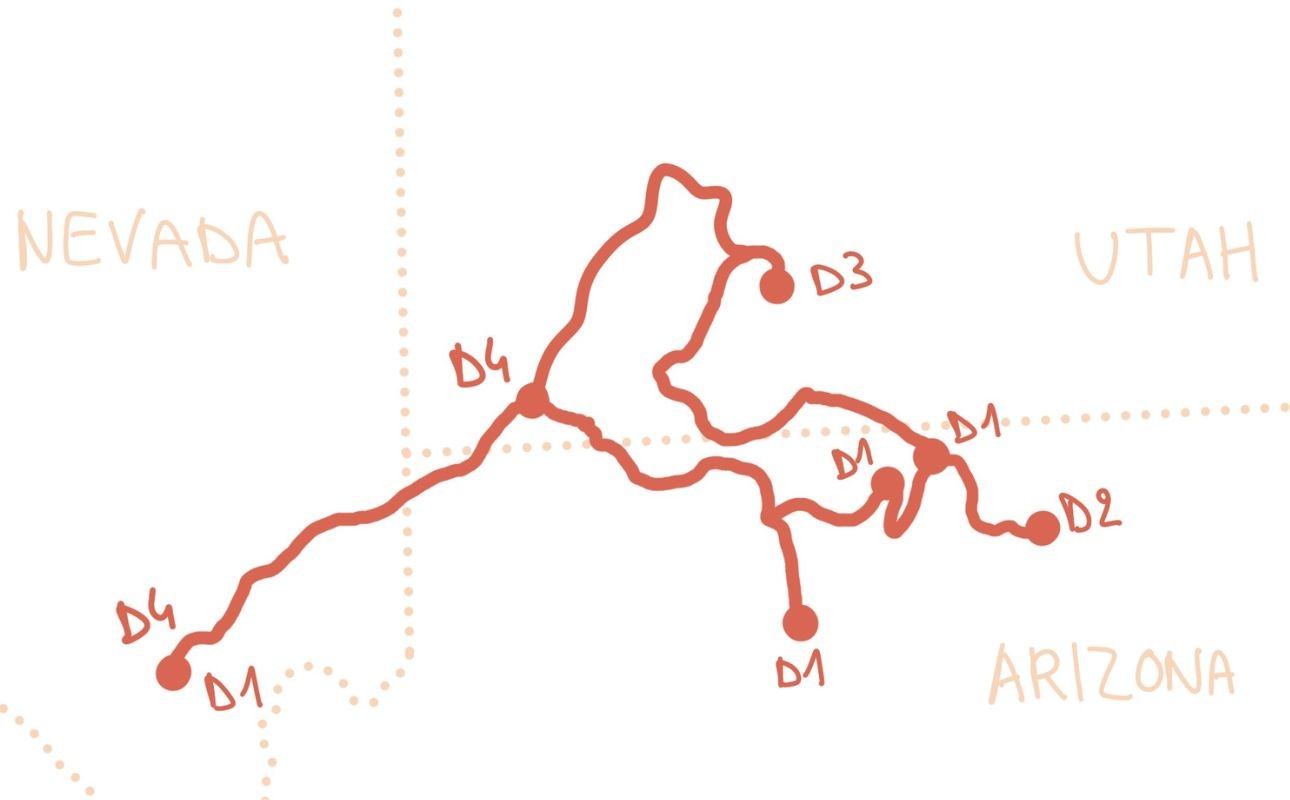 4 day loop to Vegas road trip map