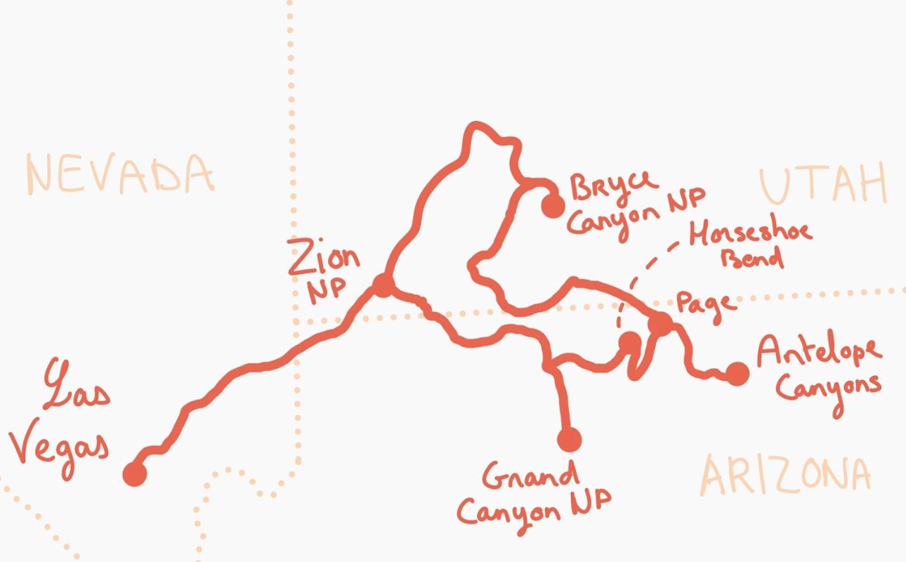 4 day loop to Vegas road trip map