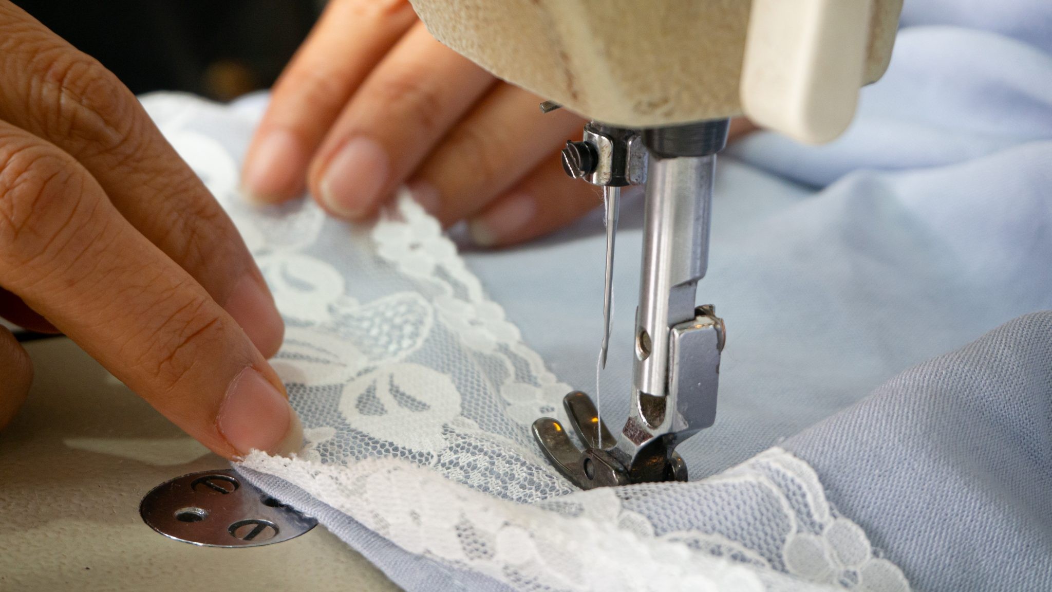 Sew The Lace to the Ribbon