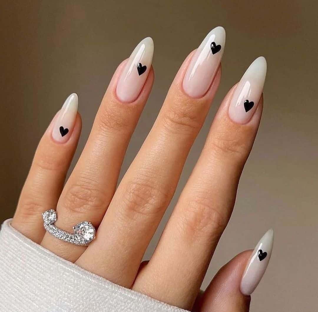 Black Hearts on Chrome Nails