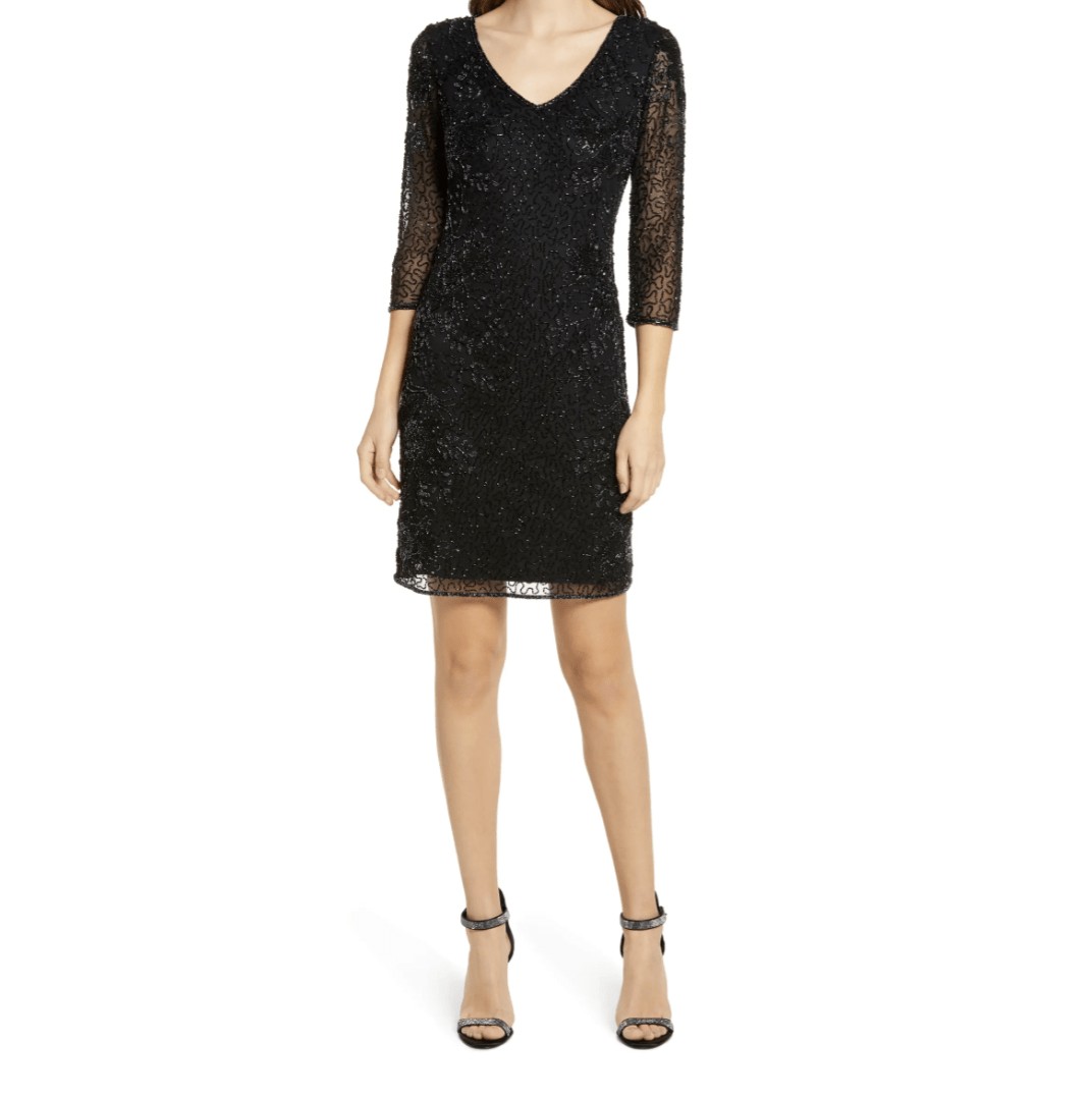 Pisarro Nights Beaded V-neck Cocktail Dress