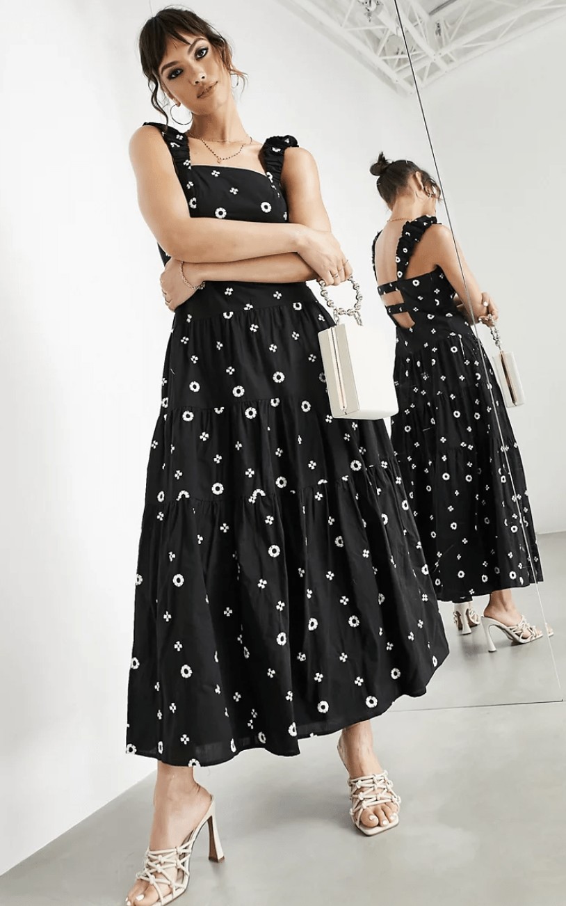 ASOS Edition Midi Dress with Daisy Embroidery