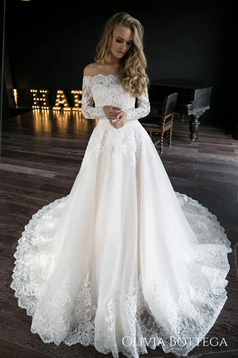 Off Shoulder Wedding Dresses with Sleeves