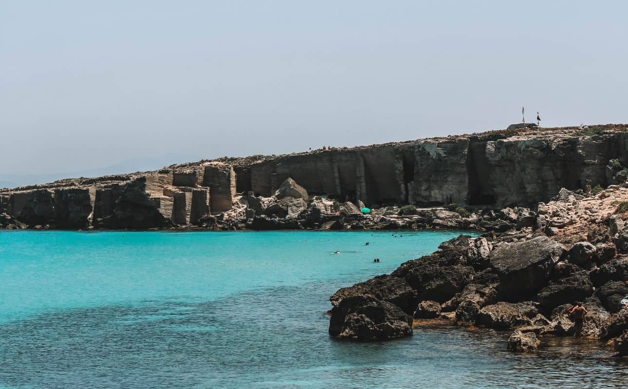 Cala Rossa, one of Favignana best beaches for clear waters and snorkelling