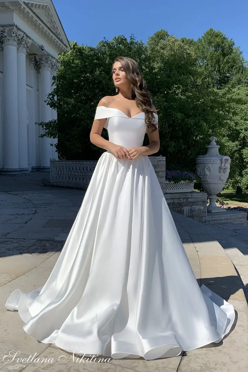 Satin Off the Shoulder Wedding Dresses