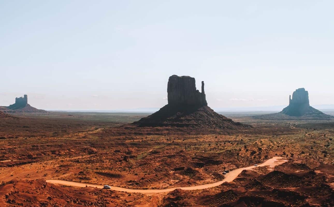 Driving in Monument Valley at sunrise