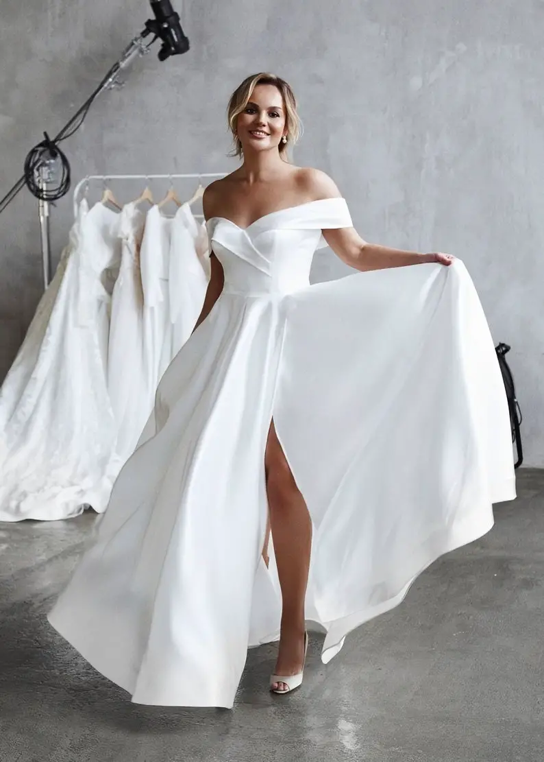 Off the Shoulder A-Line Wedding Dress